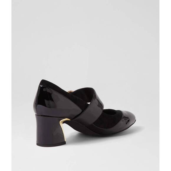 NEW DJANGO & JULIETTE women's japas leather mary jane heels in black-black paten - Picture 3 of 3